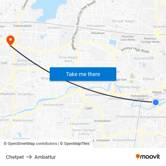 Chetpet to Ambattur map