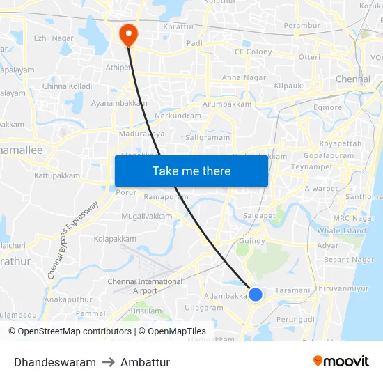 Dhandeswaram to Ambattur map