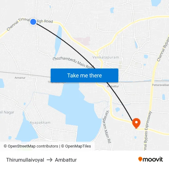 Thirumullaivoyal to Ambattur map