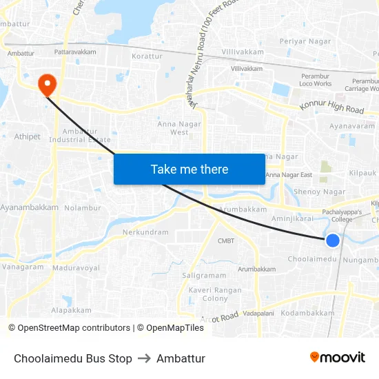 Choolaimedu Bus Stop to Ambattur map