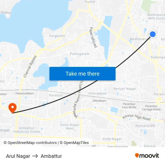 Arul Nagar to Ambattur map