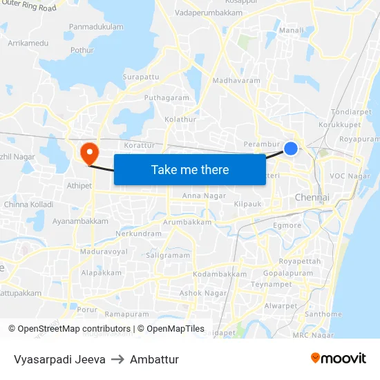 Vyasarpadi Jeeva to Ambattur map