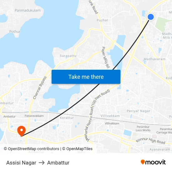 Assisi Nagar to Ambattur map