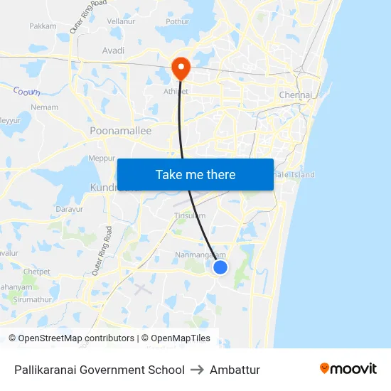 Pallikaranai Government School to Ambattur map