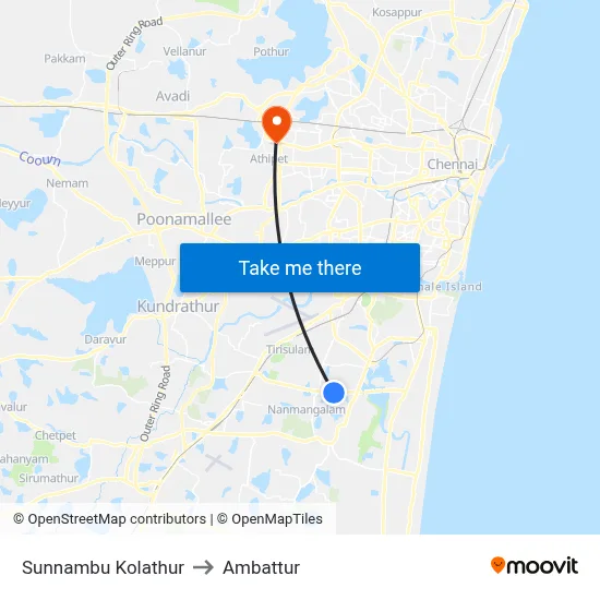 Sunnambu Kolathur to Ambattur map