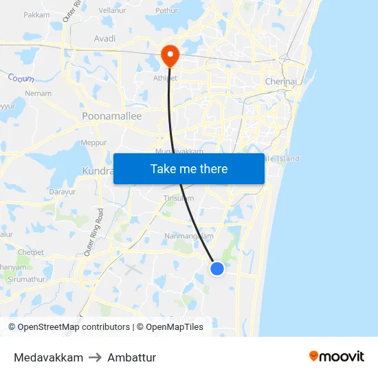 Medavakkam to Ambattur map