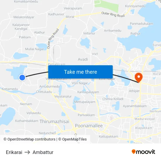 Erikarai to Ambattur map