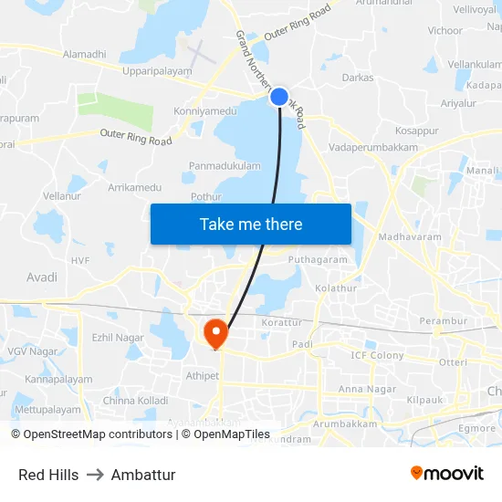 Red Hills to Ambattur map