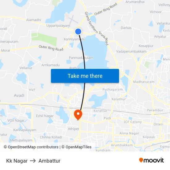 Kk Nagar to Ambattur map