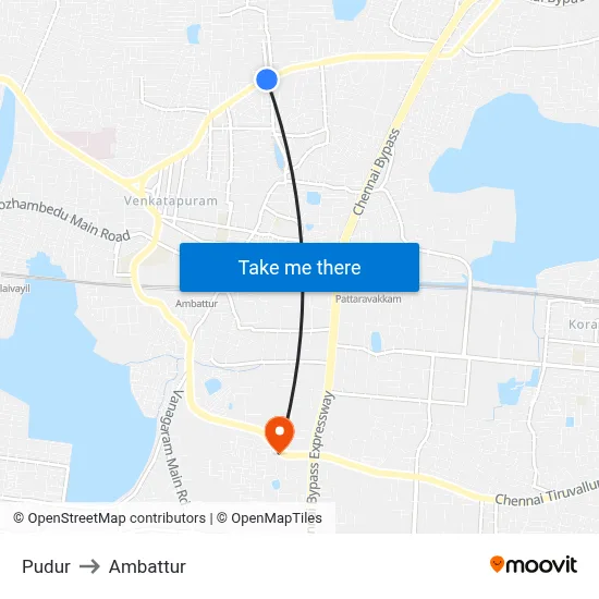 Pudur to Ambattur map