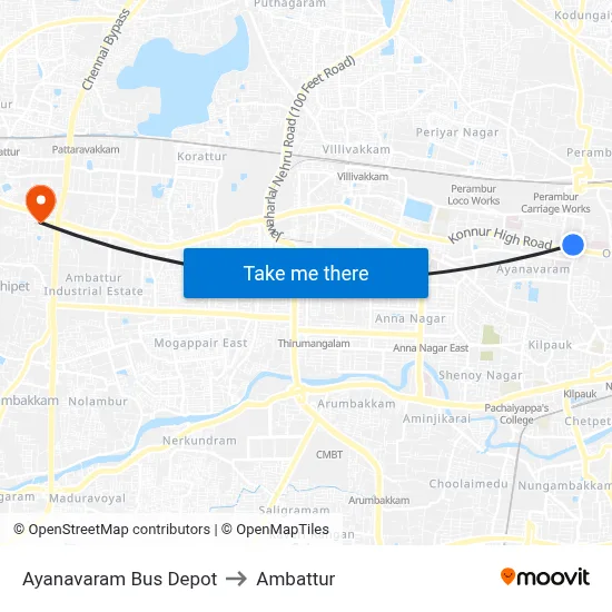 Ayanavaram Bus Depot to Ambattur map