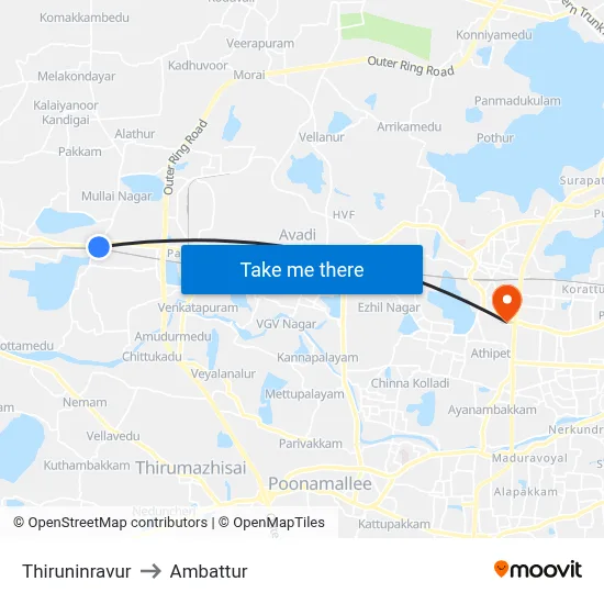 Thiruninravur to Ambattur map