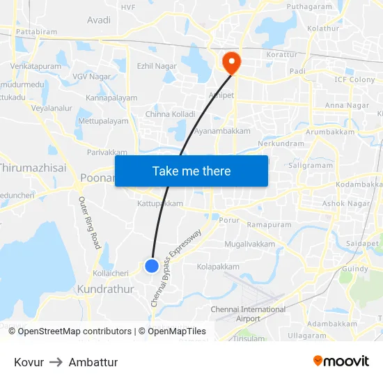 Kovur to Ambattur map