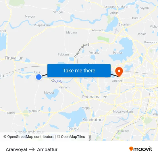 Aranvoyal to Ambattur map