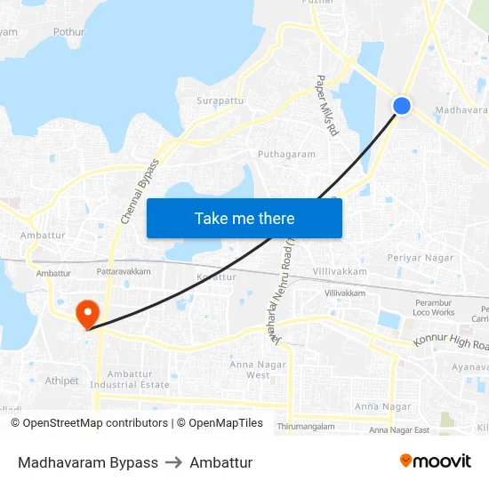 Madhavaram Bypass to Ambattur map