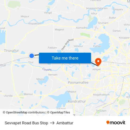 Sevvapet Road Bus Stop to Ambattur map