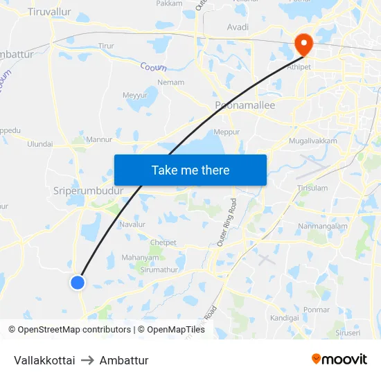 Vallakkottai to Ambattur map