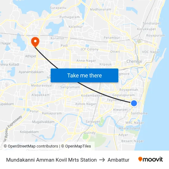 Mundakanni Amman Kovil Mrts Station to Ambattur map