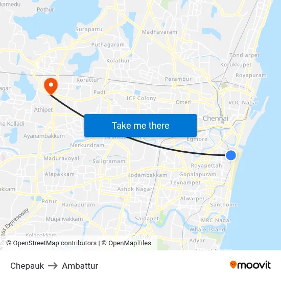 Chepauk to Ambattur map
