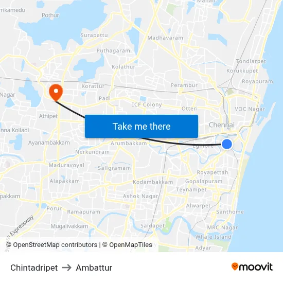 Chintadripet to Ambattur map