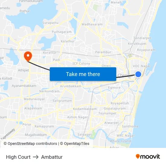 High Court to Ambattur map