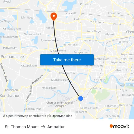 St. Thomas Mount to Ambattur map