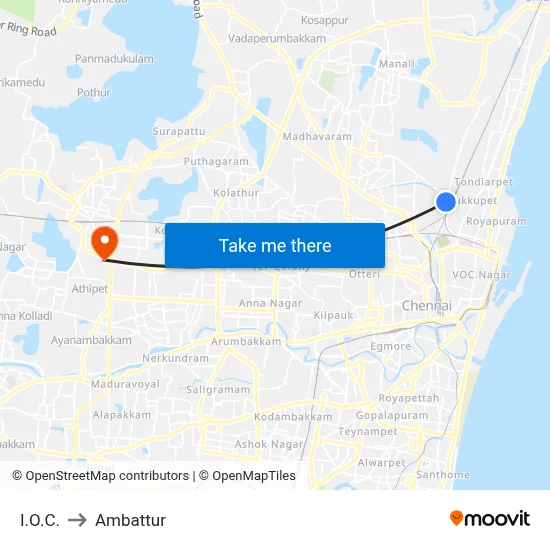 I.O.C. to Ambattur map