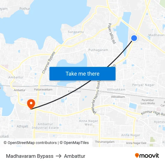 Madhavaram Bypass to Ambattur map