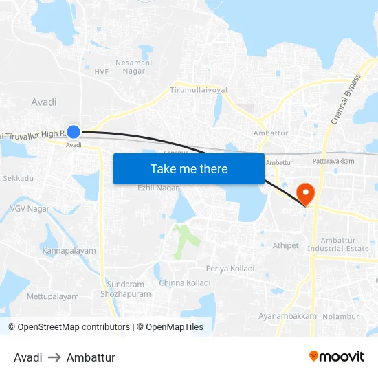Avadi to Ambattur map