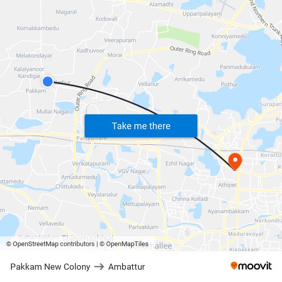 Pakkam New Colony to Ambattur map