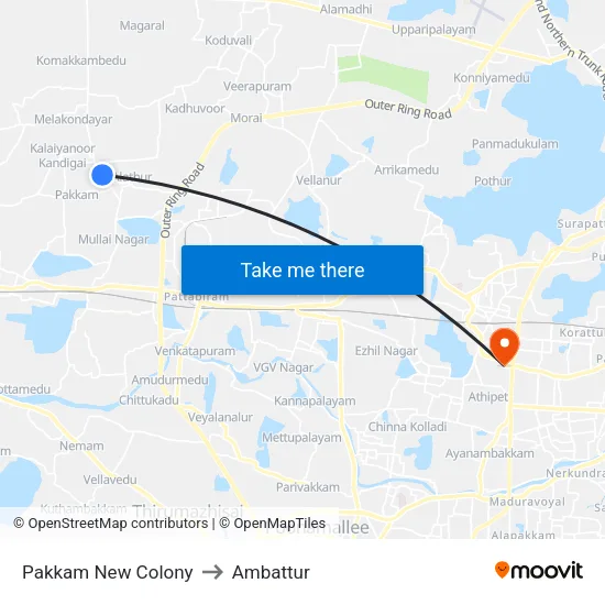 Pakkam New Colony to Ambattur map