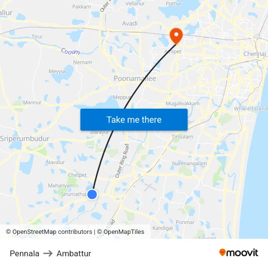 Pennala to Ambattur map