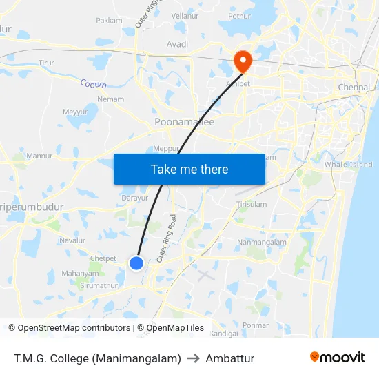 T.M.G. College (Manimangalam) to Ambattur map