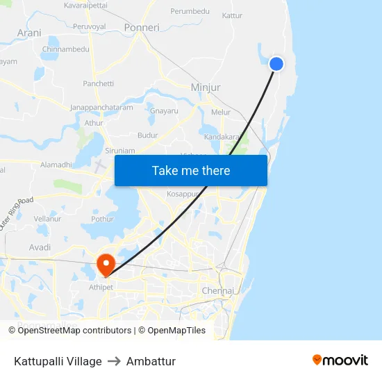 Kattupalli Village to Ambattur map
