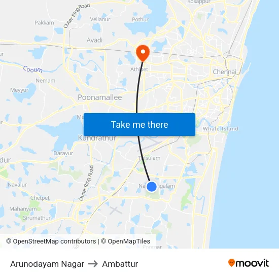 Arunodayam Nagar to Ambattur map