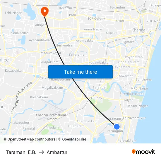 Taramani E.B. to Ambattur map