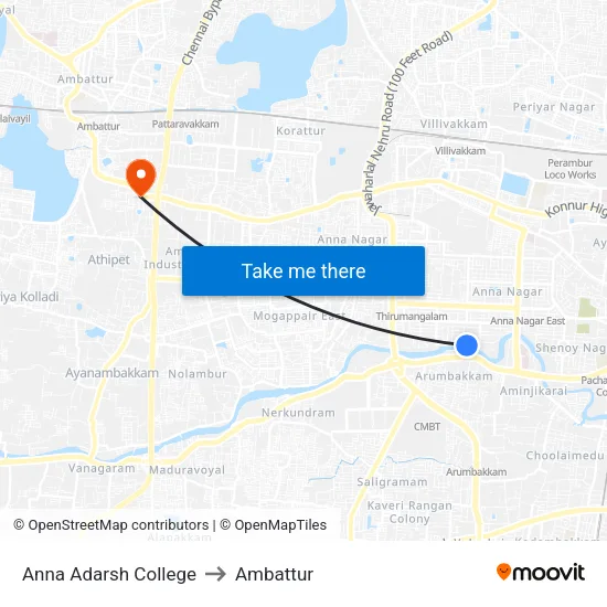 Anna Adarsh College to Ambattur map