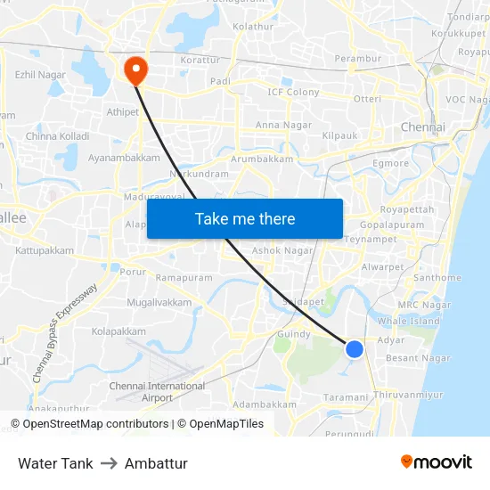 Water Tank to Ambattur map