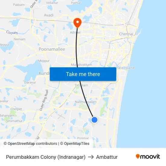 Perumbakkam Colony (Indranagar) to Ambattur map