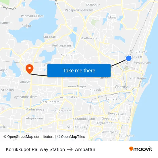 Korukkupet Railway Station to Ambattur map