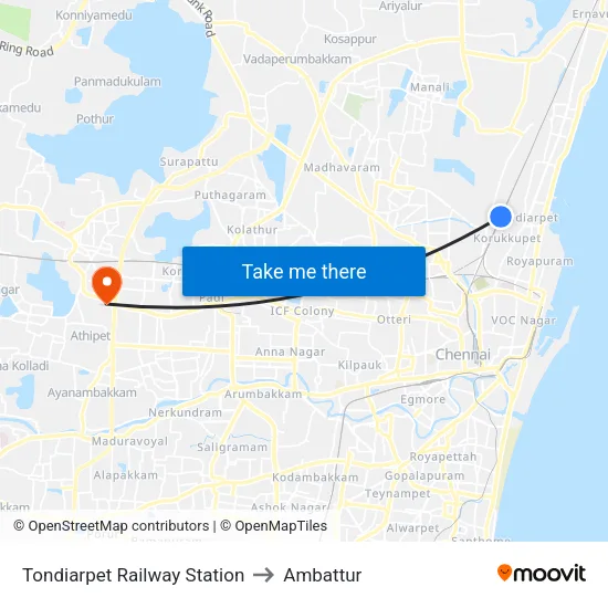 Tondiarpet Railway Station to Ambattur map