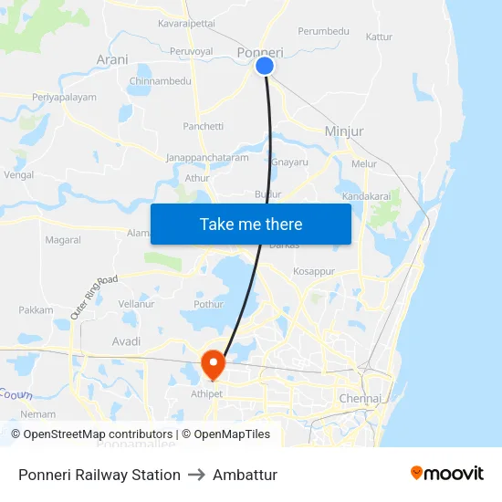 Ponneri Railway Station to Ambattur map