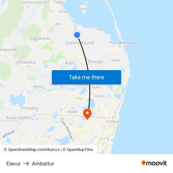 Elavur to Ambattur map