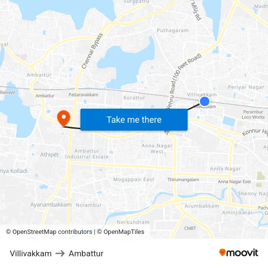 Villivakkam to Ambattur map