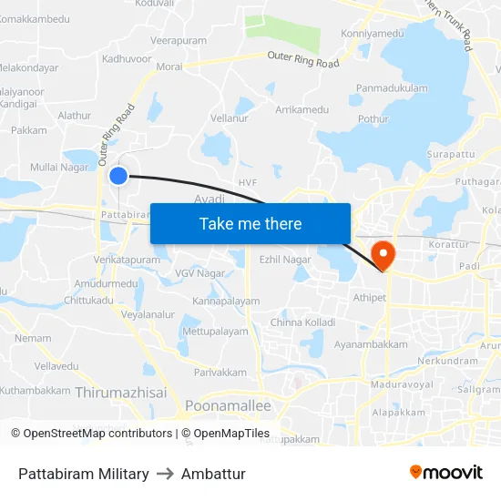 Pattabiram Military to Ambattur map