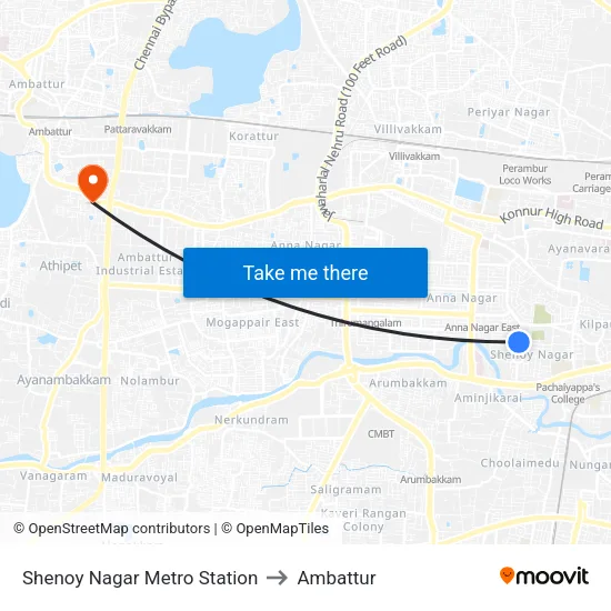 Shenoy Nagar Metro Station to Ambattur map
