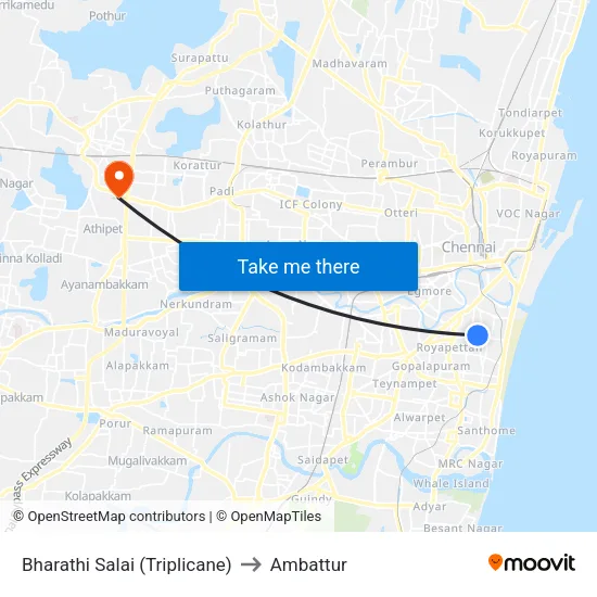 Bharathi Salai (Triplicane) to Ambattur map