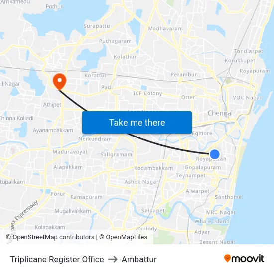 Triplicane Register Office to Ambattur map