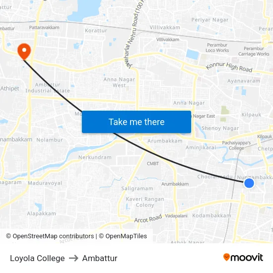 Loyola College to Ambattur map