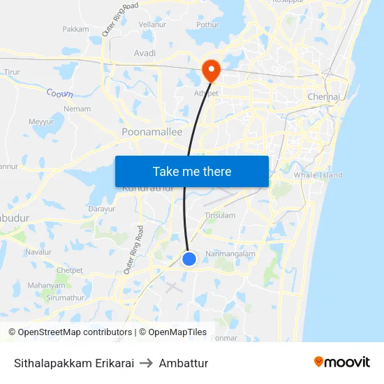 Sithalapakkam Erikarai to Ambattur map